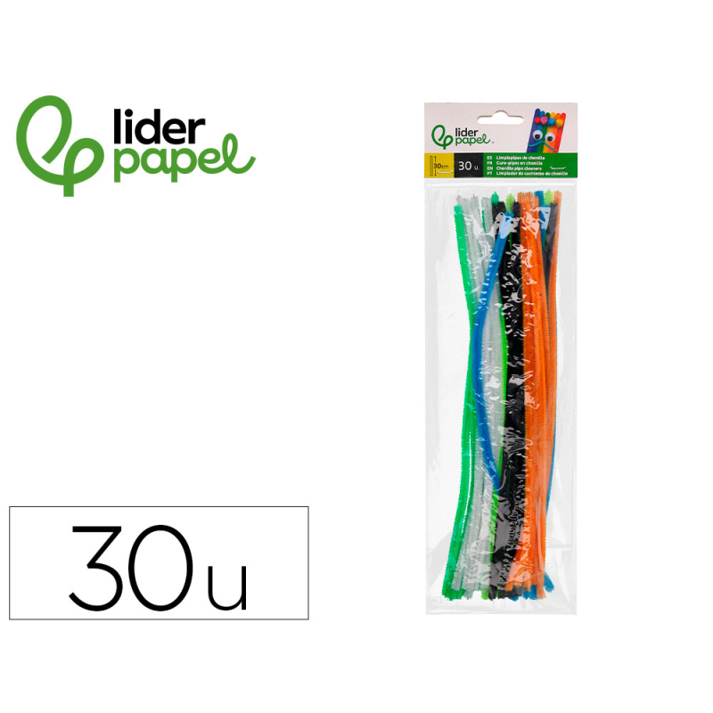 Limpiapipas de chenilla liderpapel 30 cm colores mate surtidos bolsa de 30 unidades