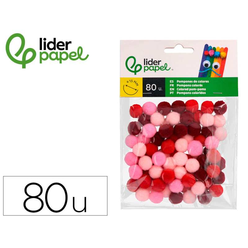 Pompones de colores liderpapel 1,5 cm tonalidades rojas bolsa con 80 unidades