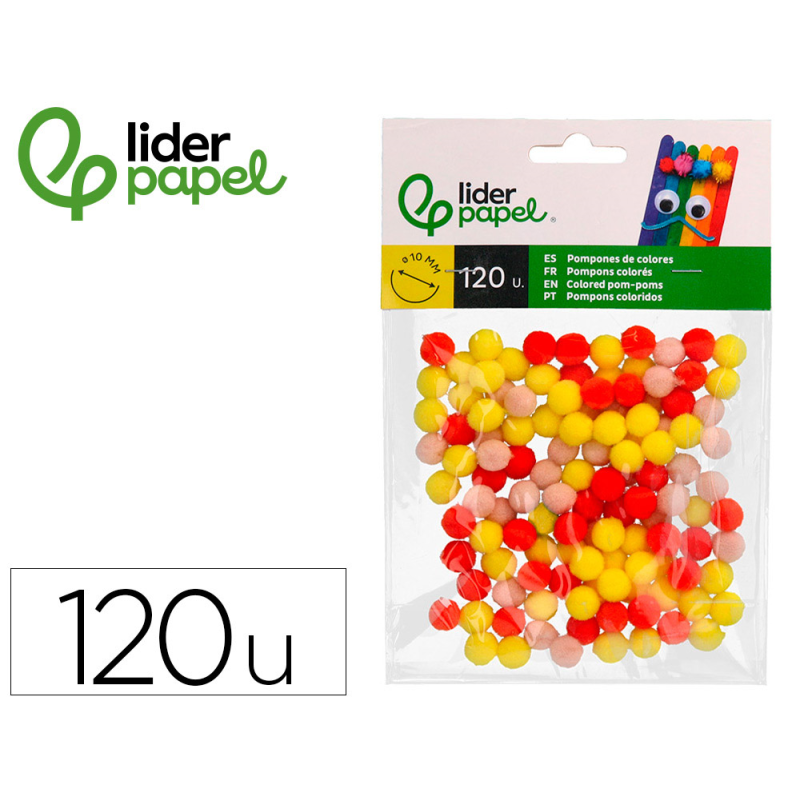 Pompones de colores liderpapel 1 cm tonalidades calidas bolsa con 120 unidades