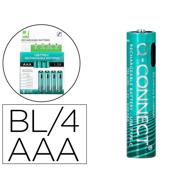 Pila q-connect aaa recargable por usb-c blister de 4 unidades
