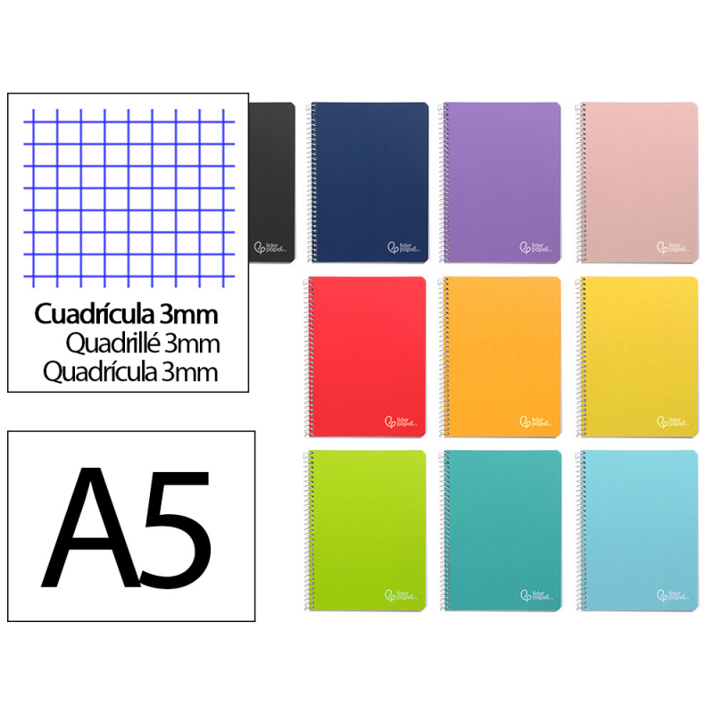 Cuaderno espiral liderpapel a5 witty tapa dura 80h 90gr cuadro 3mm con margen colores surtidos