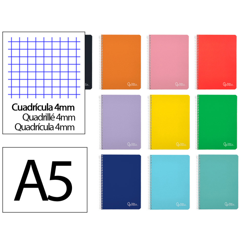 Cuaderno espiral liderpapel a5 witty tapa dura 80h 90gr cuadro 4mm con margen colores surtidos