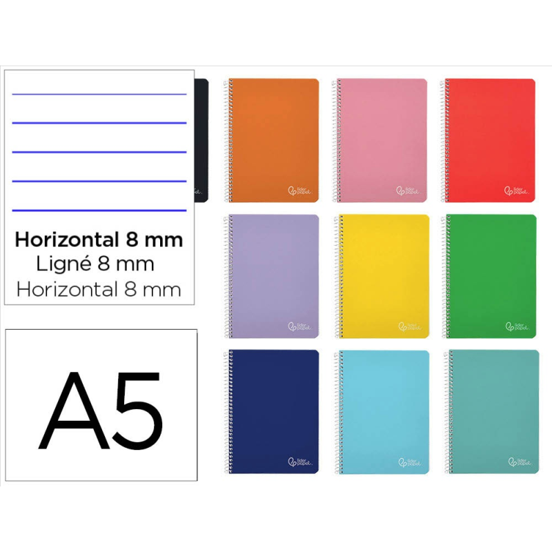 Cuaderno espiral liderpapel a5 witty tapa dura 80h 90gr rayado horizontal 8mm con margen colores surtidos