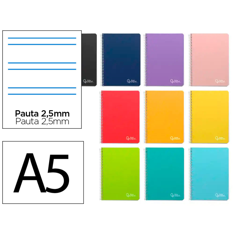 Cuaderno espiral liderpapel a5 witty tapa dura 80h 90gr pauta estrecha 2,5mm con margen colores surtidos