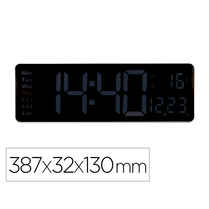 Reloj q-connect de pared y sobremesa digital con temperatura y mando a distancia 387x32x130 mm