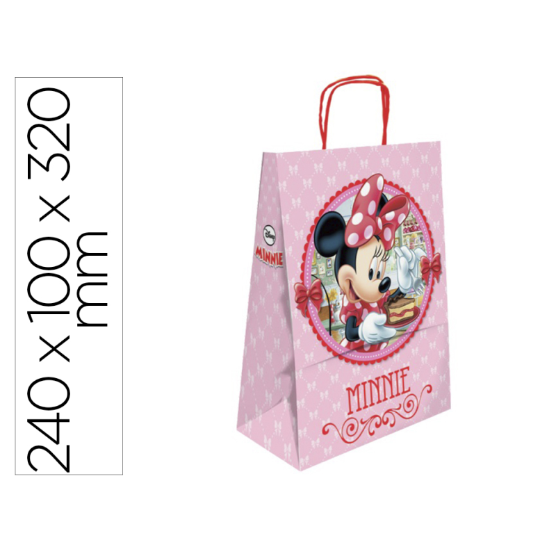 Bolsa para regalo basika papel celulosa 90 gr minnie con asa retorcida tamaño s 240x100x320mm