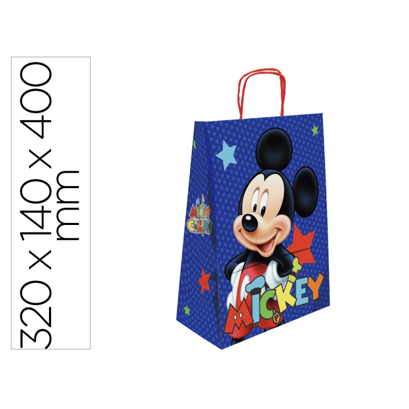 Bolsa para regalo basika papel celulosa 90 gr mickey con asa retorcida tamaño l 320x140x400 mm