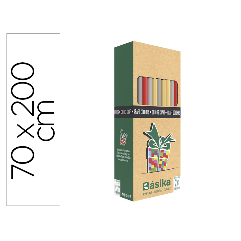 Papel de regalo basika kraft colores rollo ancho 70 cm longitud 2 mt colores surtidos gramaje 50 gr