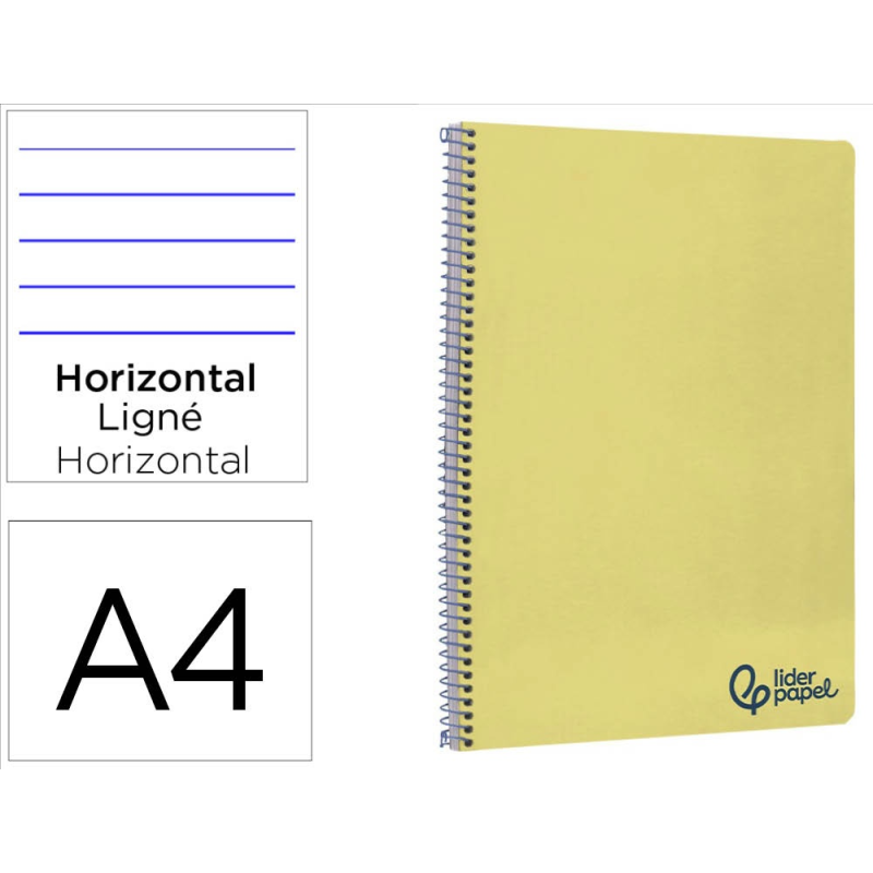 Cuaderno espiral liderpapel a4 wonder tapa plastico 80h 90gr rayado horizontal con margen color amarillo