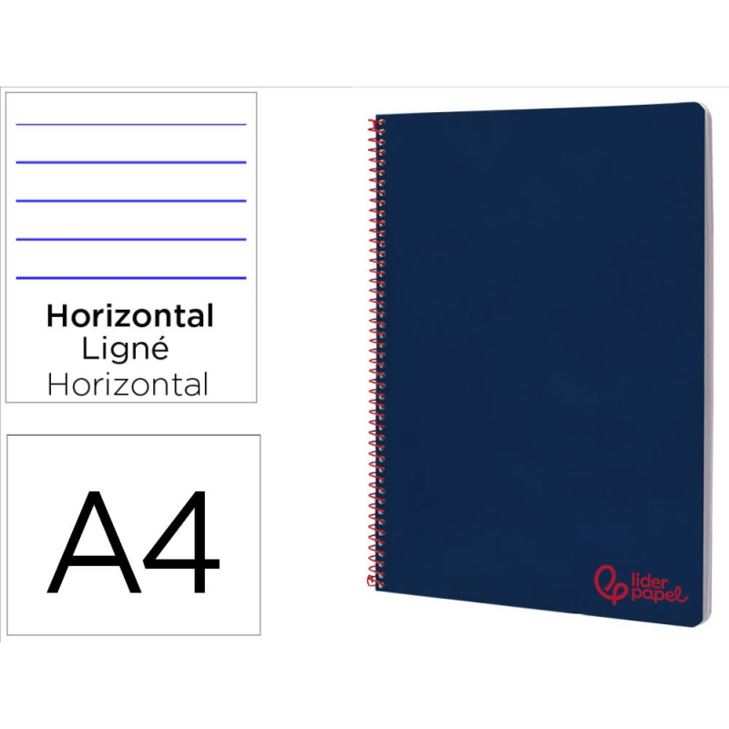 Cuaderno espiral liderpapel a4 wonder tapa plastico 80h 90gr rayado horizontal con margen color azul marino