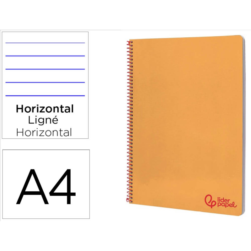Cuaderno espiral liderpapel a4 wonder tapa plastico 80h 90gr rayado horizontal con margen color naranja