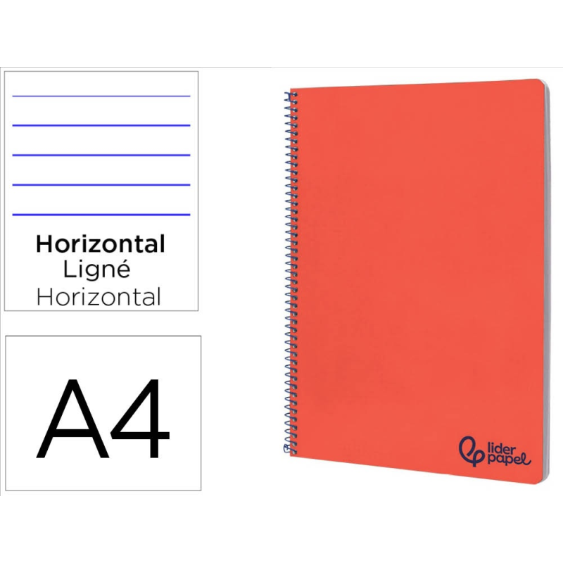 Cuaderno espiral liderpapel a4 wonder tapa plastico 80h 90gr rayado horizontal con margen color rojo