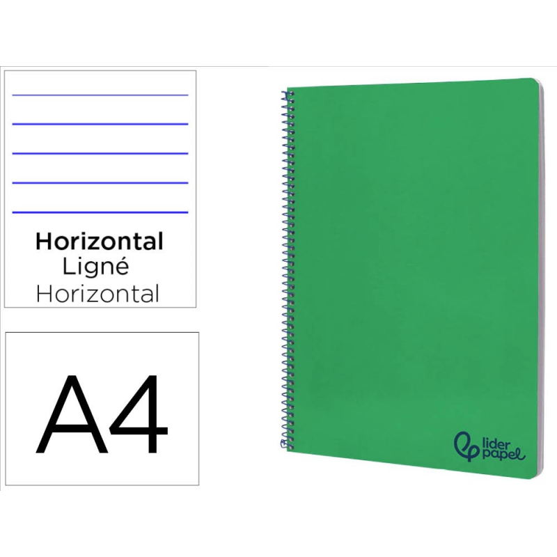 Cuaderno espiral liderpapel a4 wonder tapa plastico 80h 90gr rayado horizontal con margen color verde oscuro