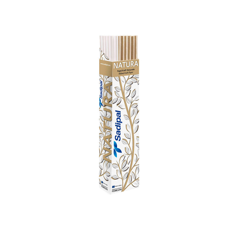 Papel kraft sadipal natura 1x3 mt gramaje 70 gr expositor de 18 rollos color marron + 6 rollos color