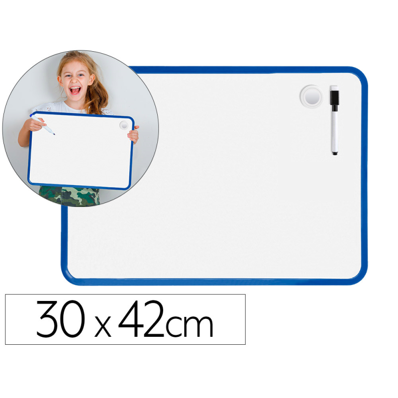 Pizarra blanca liderpapel 30x42 cm magnetica doble cara lisa con rotulador iman y borrador
