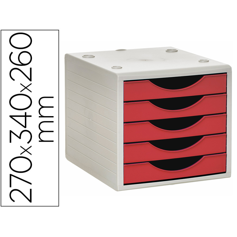 Fichero cajones de sobremesa archivo 2000 5 cajones color rojo opaco 270x340x260 mm