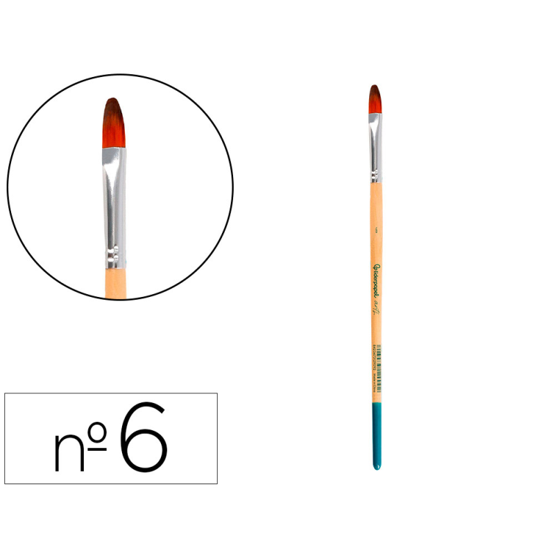 Pincel para pintura acrilica y acuarela liderpapel n 6 punta filbert / lengua gato de pelo sintetico certificado