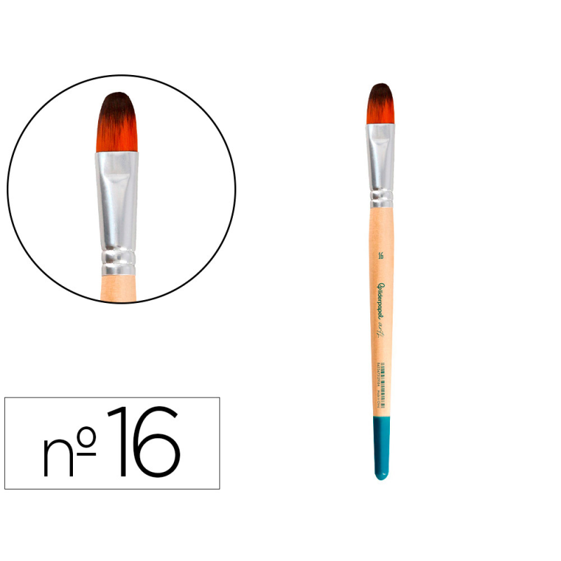 Pincel para pintura acrilica y acuarela liderpapel n 16 punta filbert / lengua gato de pelo sintetico certificado