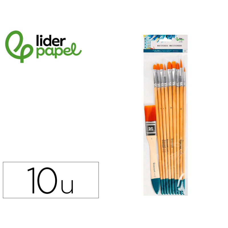 Pinceles sinteticos liderpapel puntas y tamaños surtidos bolsa de10 unidades certificado fsc