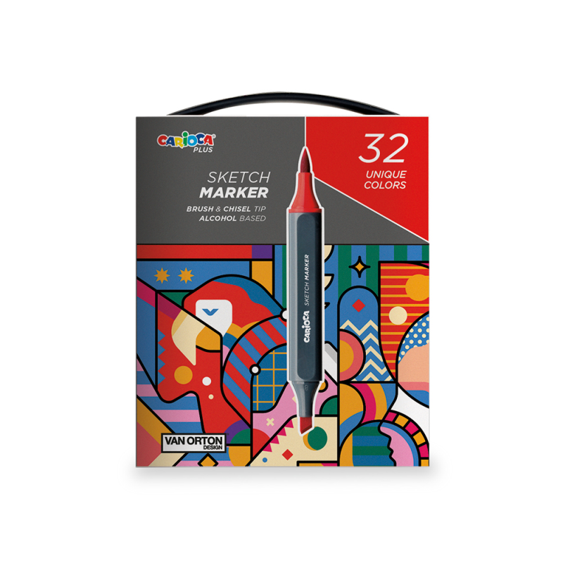 Rotulador carioca plus sketch marker doble punta pincel y biselada caja premium 32 unidades colores surtidos