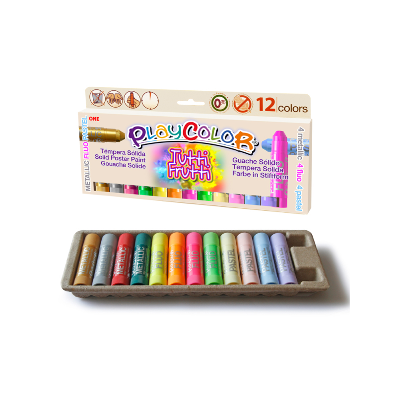 Tempera solida playcolor tutti frutti one caja de 12 unidades colores surtidos