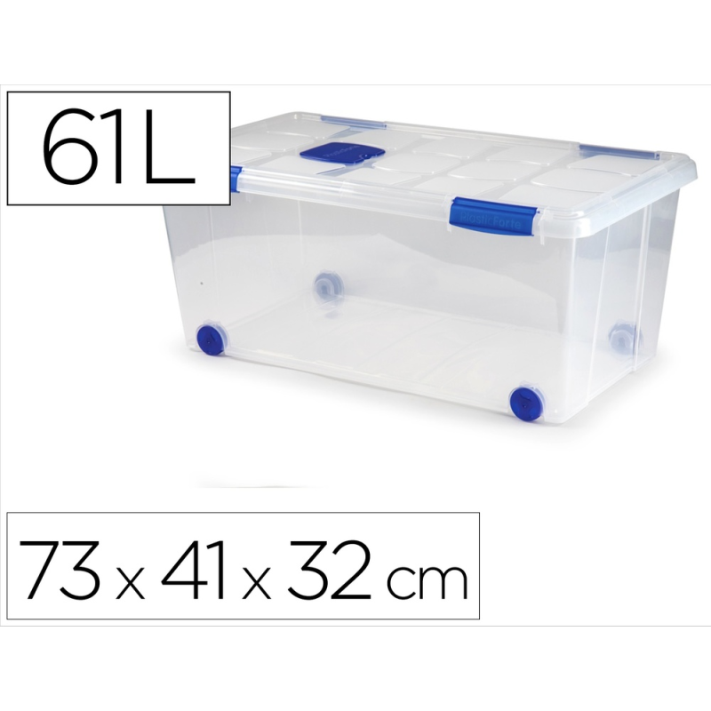 Contenedor plastico plasticforte n 7 transparente con tapa 61l 73x41x32 cm