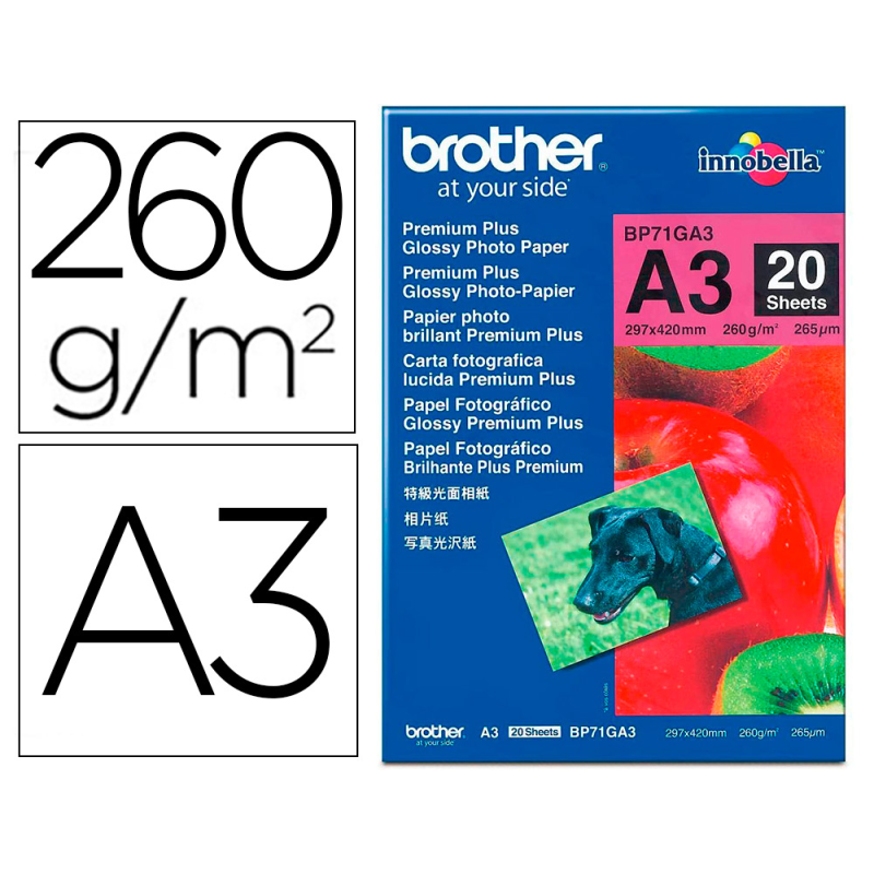 Papel fotografico brother premium plus brillo din a3 260g/m2 ink-jet pack de 20 hojas