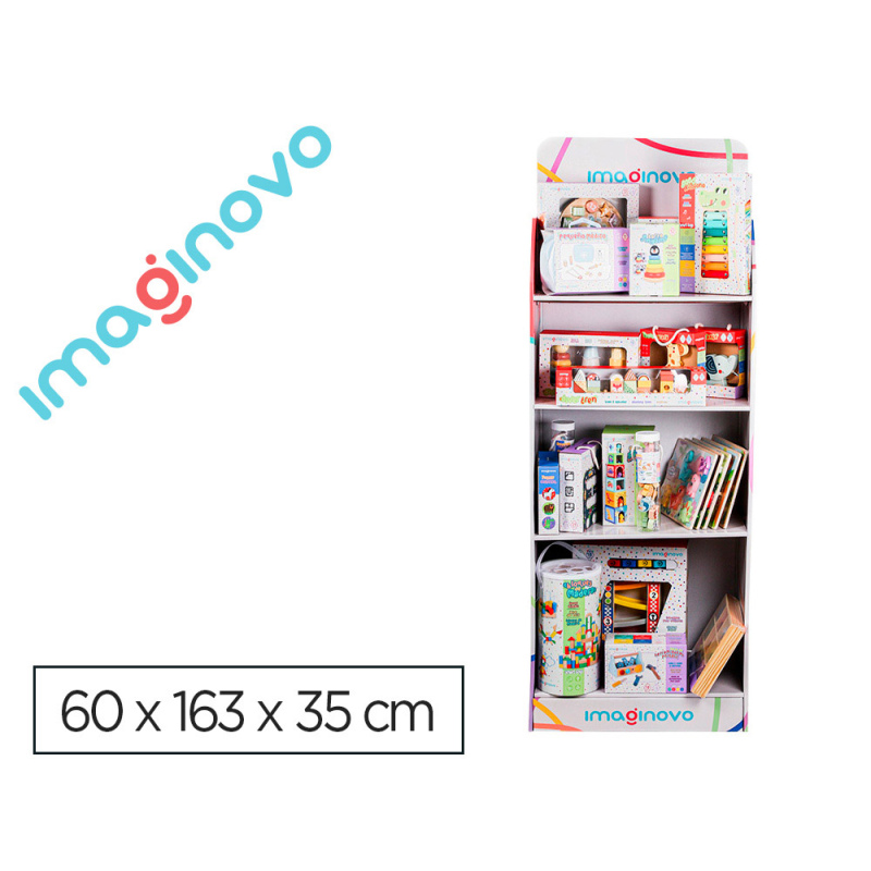 Expositor imaginovo juegos infantiles de suelo carton con 28 juegos y 22 puzles surtidos 60x163x35cm