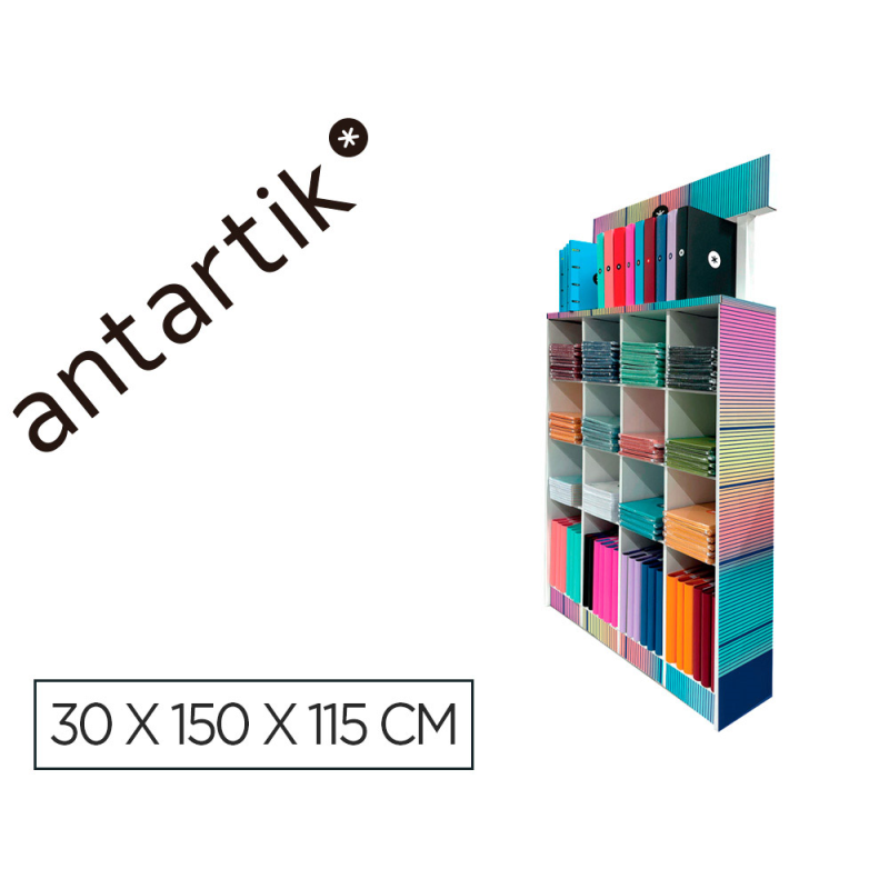 Expositor de suelo antartik carton cuadernos y carpetas 169 unidades colores surtidos 30x150x115 cm