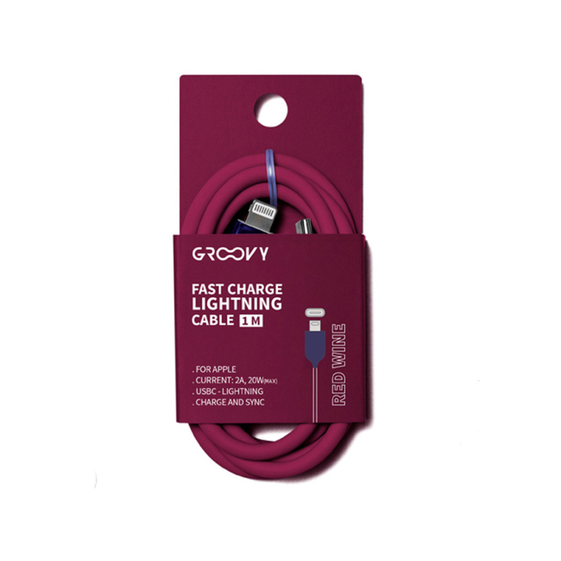 Cable groovy tipo c a apple lightning carga rapida longitud 1 mt color rojo