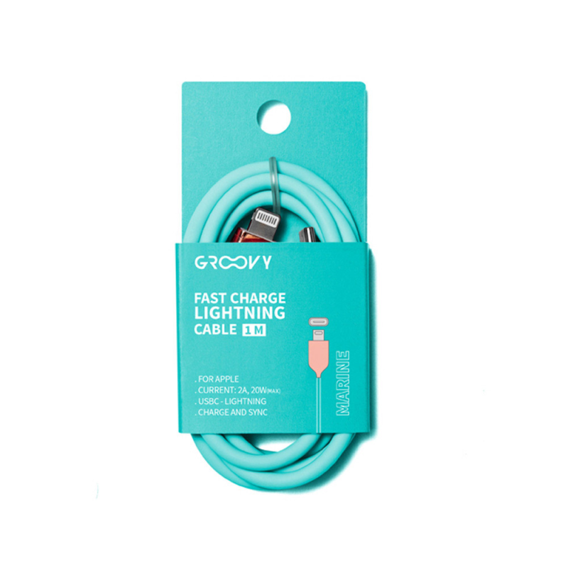 Cable groovy tipo c a apple lightning carga rapida longitud 1 mt color azul turquesa