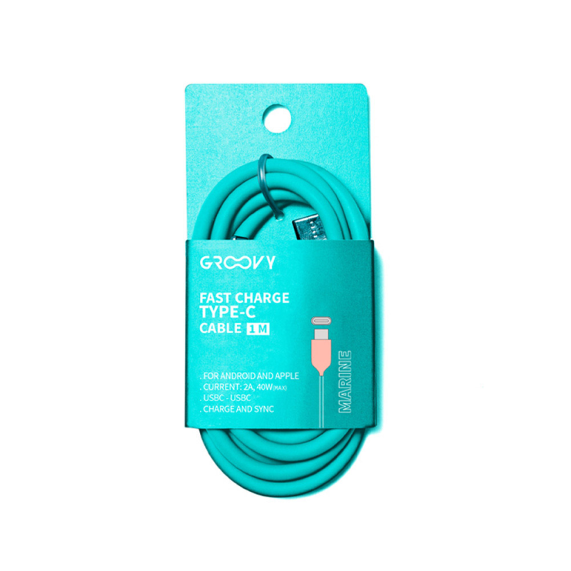 Cable groovy tipo c a tipo c carga rapida longitud 1 mt color azul turquesa