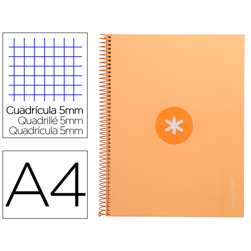 Cuaderno espiral a4 micro antartik tapa forrada 80h 90 gr cuadro 5mm 1 banda 4 taladros color peach