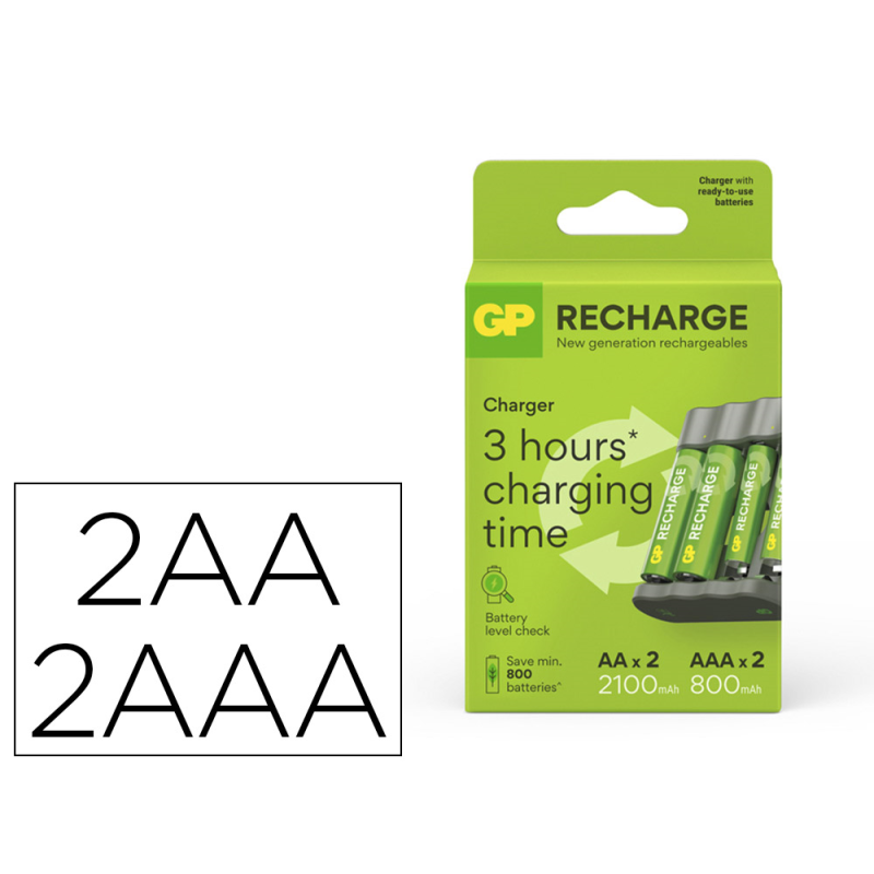 Cargador de pilas recargables gp usb aa /aaa + 2x aa 2100 mah + 2x aaa 800 mah