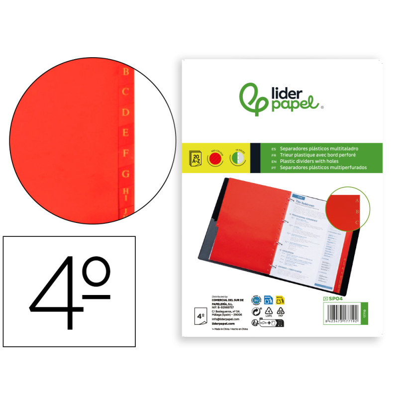 Separador liderpapel plastico alfabetico a-z cuarto