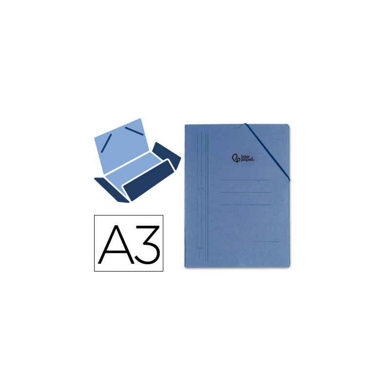 Carpeta liderpapel gomas tres solapas carton prespan a3 color azul