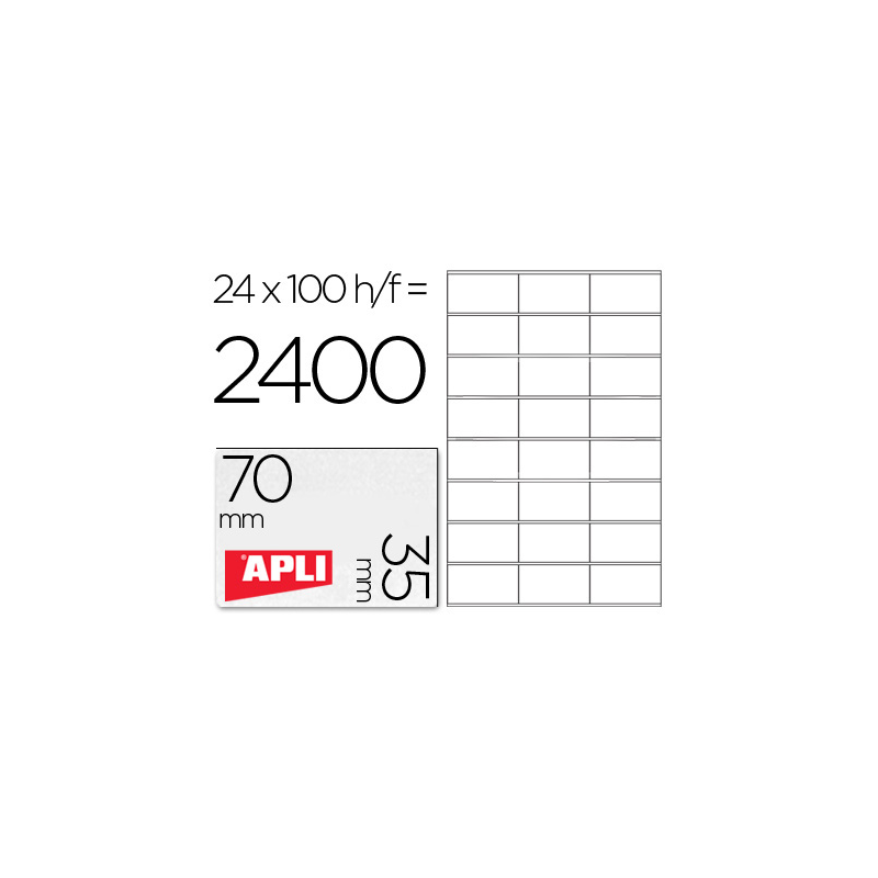 Etiqueta adhesiva apli 1272 tamaño 70x35 mm fotocopiaodra laser ink-jet caja con 100 hojas din a4