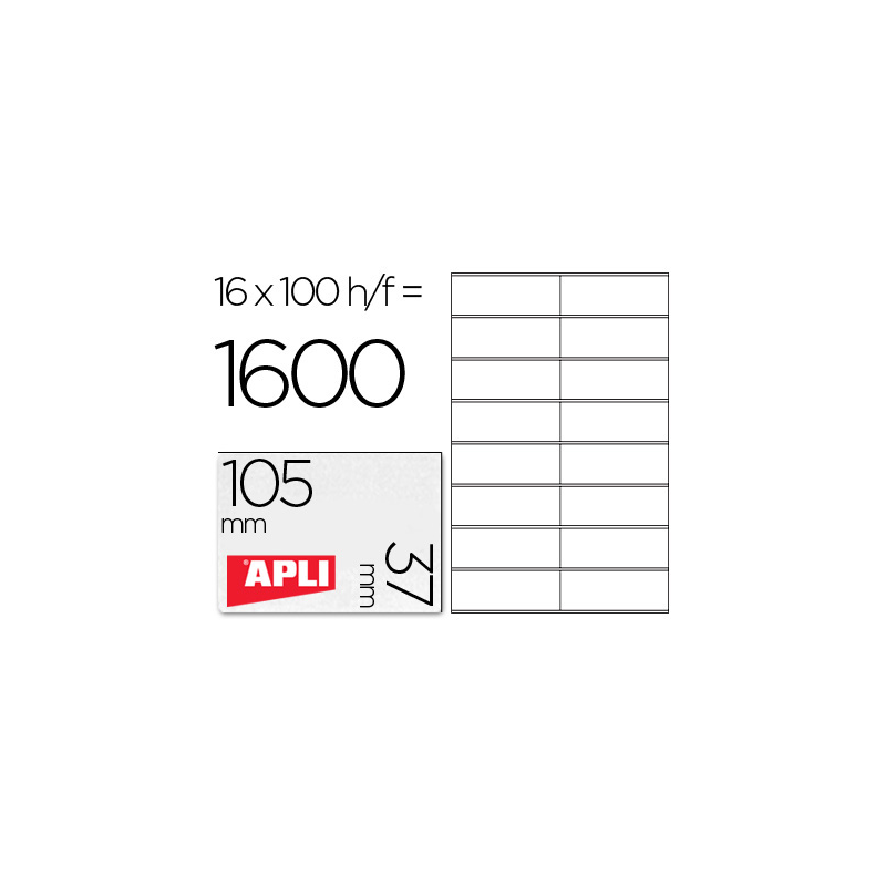 Etiqueta adhesiva apli 1274 tamaño 105x37 mm fotocopiadora laser ink-jet caja con 100 hojas din a4