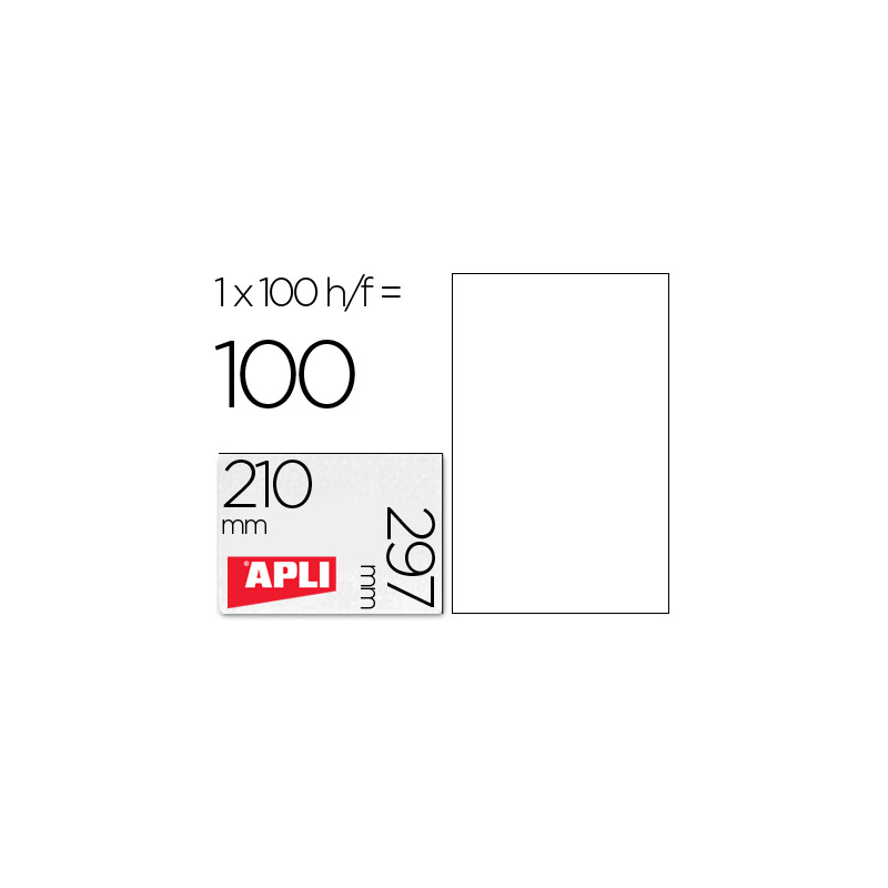 Etiqueta adhesiva apli 1281 210x297 mm fotocopiadora laser ink-jet caja con 100 hojas din a4