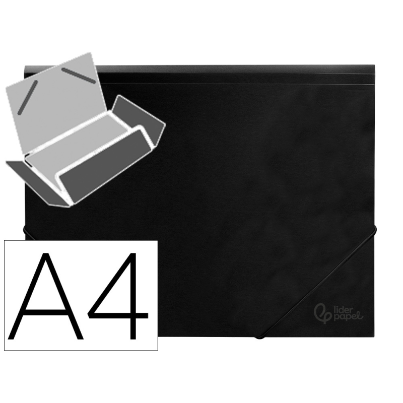 Carpeta liderpapel gomas tres solapas polipropileno din a4 color negro opaco