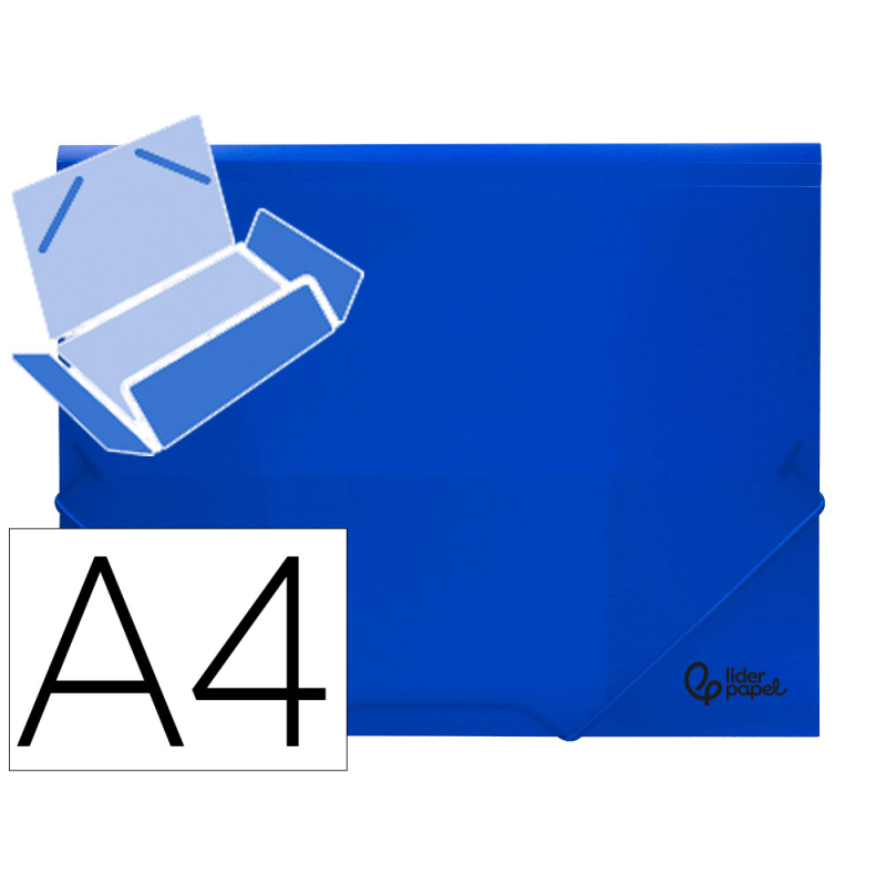 Carpeta liderpapel gomas tres solapas polipropileno din a4 color azul translucido