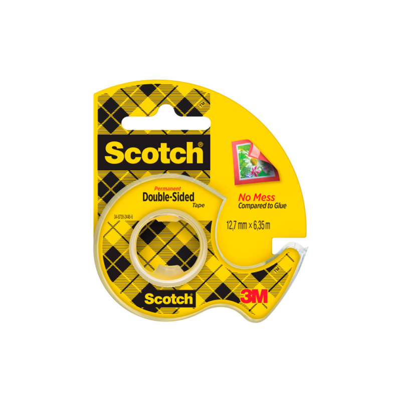 Cinta adhesiva scotch 136-d dos caras 6,3 mt x 12 mm en portarrollo