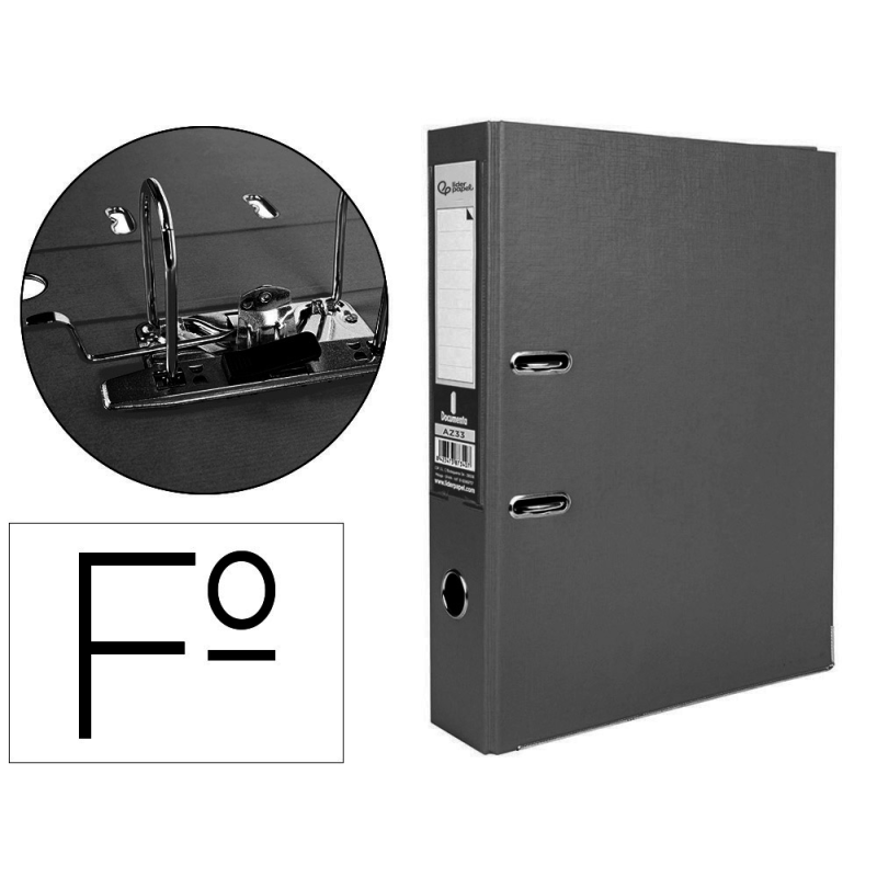 Archivador de palanca liderpapel folio documenta forrado pvc con rado lomo 75mm negro compresor metalico