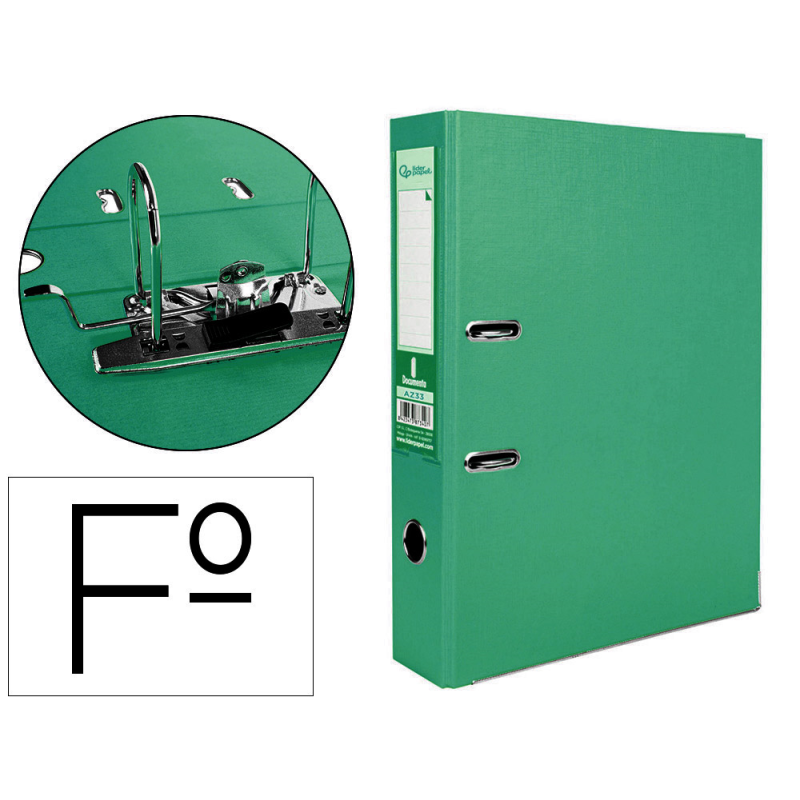 Archivador de palanca liderpapel folio documenta forrado pvc con rado lomo 75mm verde compresor metalico