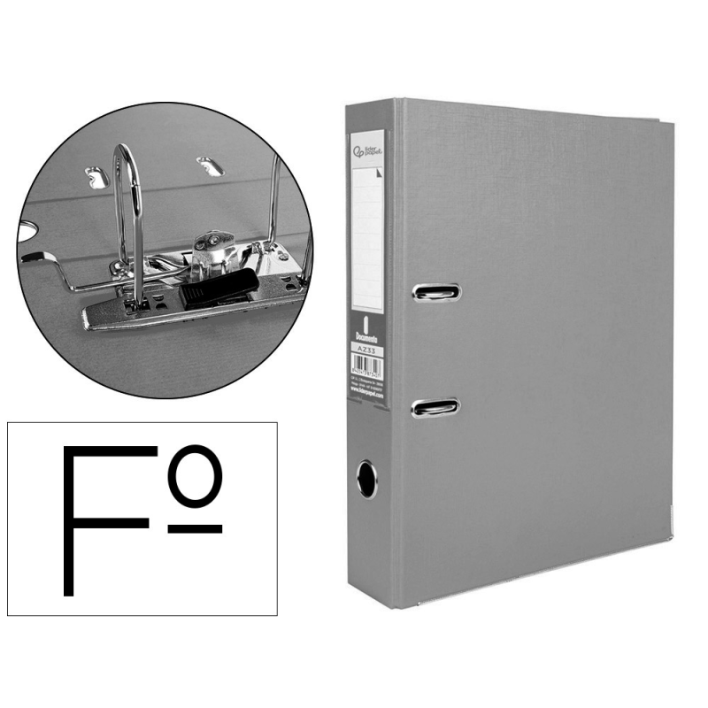 Archivador de palanca liderpapel folio documenta forrado pvc con rado lomo 75mm gris compresor metalico