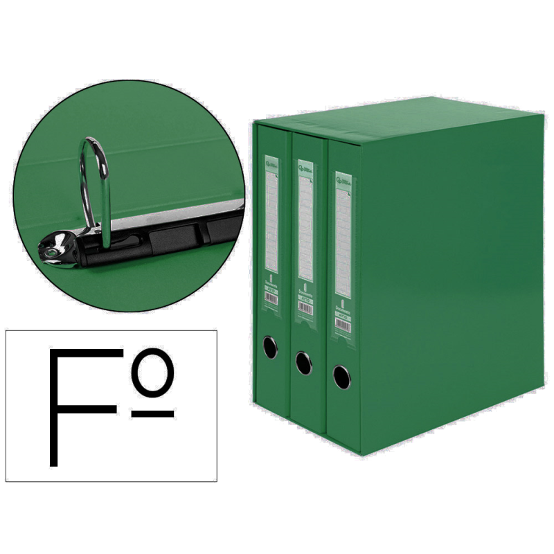 Modulo liderpapel 3 archivadores folio 2 anillas mixtas 40mm verde