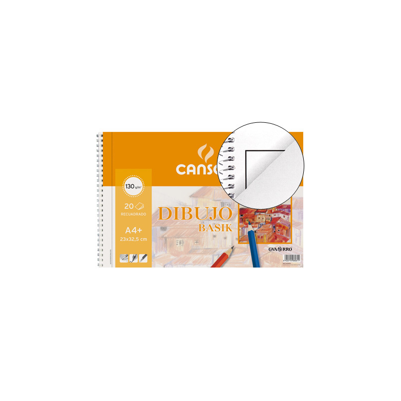 Bloc dibujo basik din a4+ espiral 23 x 32.5 cm 20 hojas microperforado 2 taladros -con recuadro