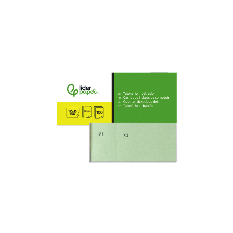 Talonario liderpapel mostrador 50x110 mm tl12 verde con matriz