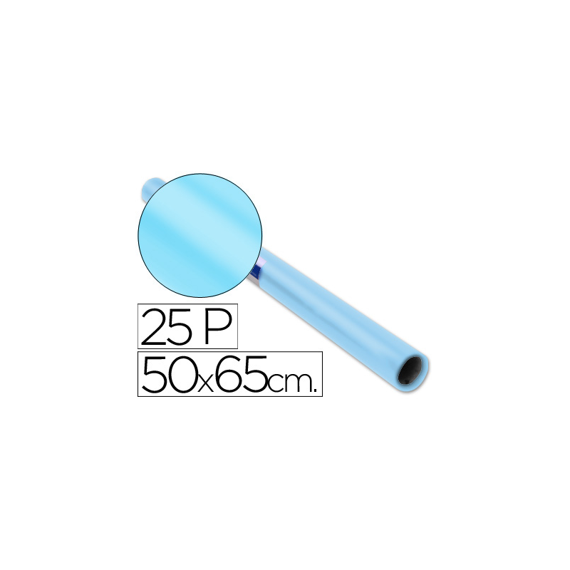 Papel charol celeste rollo 25 hojas de 50x65 cm