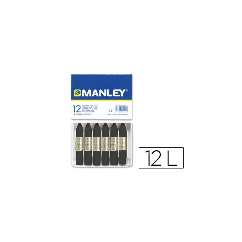 Lapices cera manley unicolor negro n.30 caja de 12 unidades